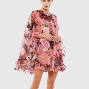 Leena for Mac Duggal Floral Cape Mini Dress